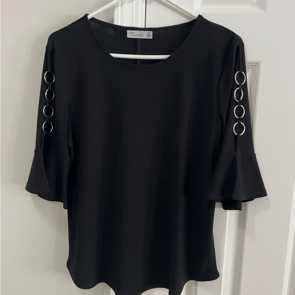 COPY - Madison Black 3/4 Sleeve Blouse with Silver Accents size M.